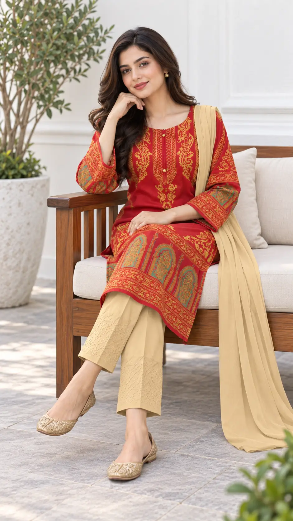 3 Pcs Women's Stitched Linen Printed Suit (3D Design)