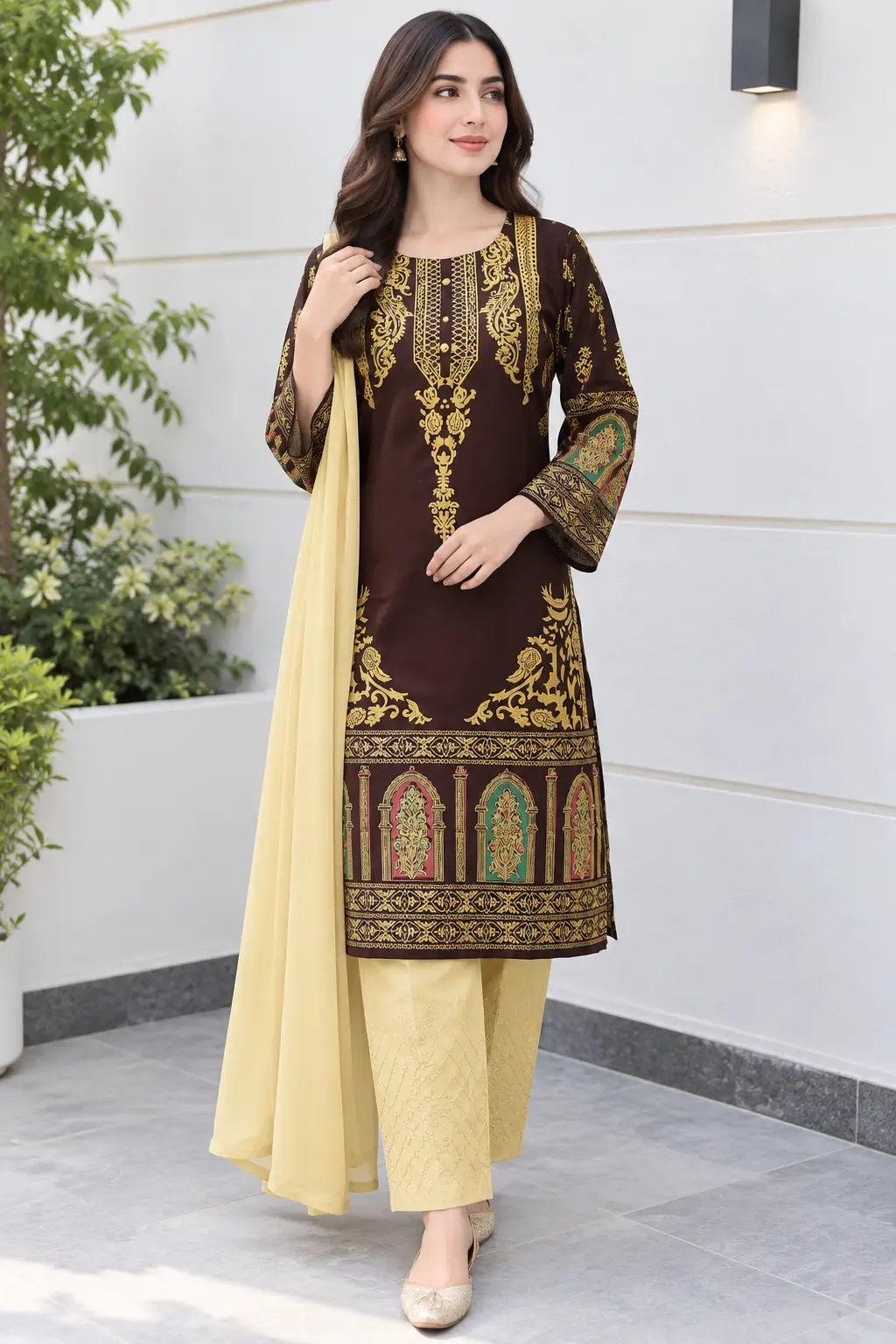 3 Pcs Women's Stitched Linen Printed Suit (3D Design)