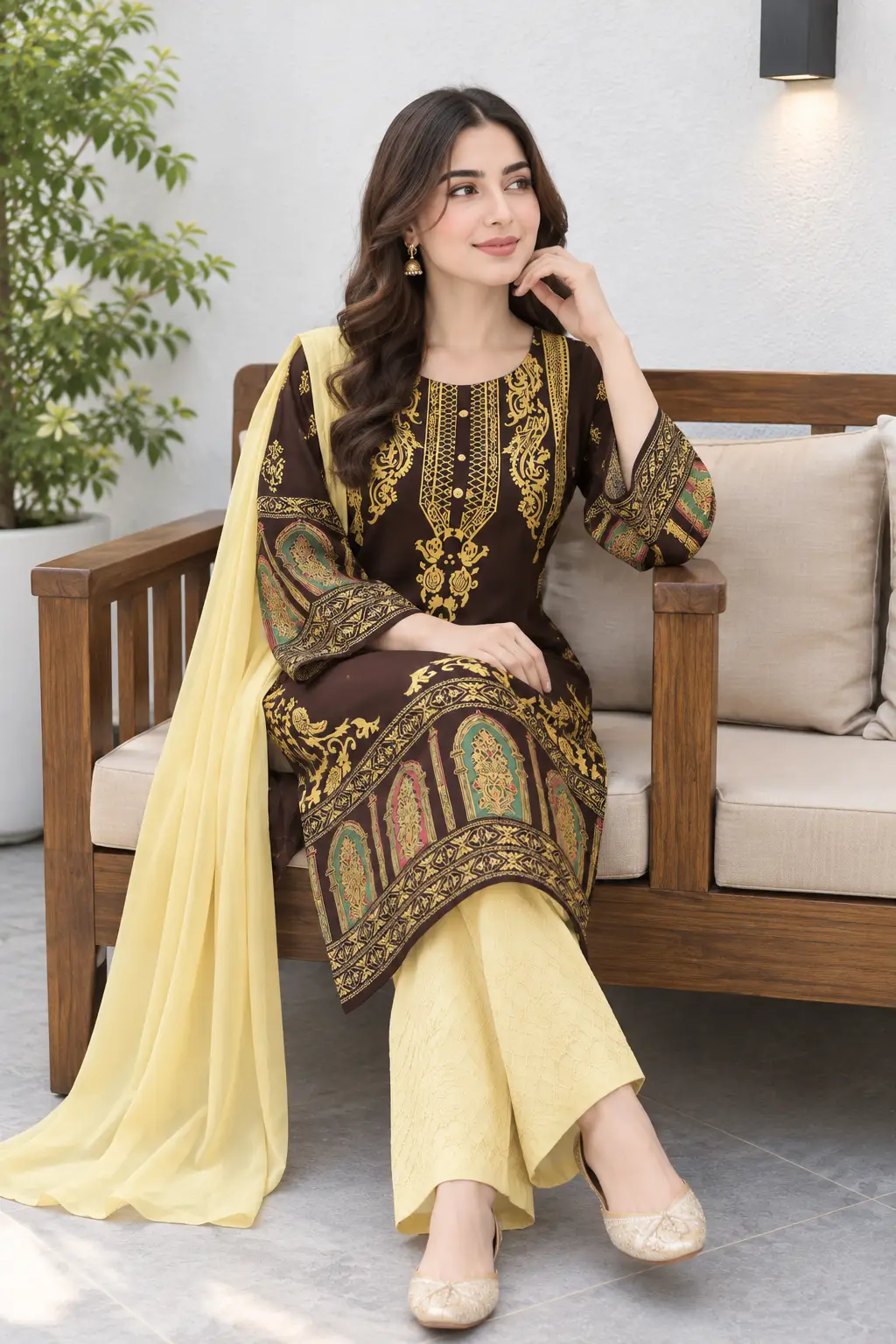 3 Pcs Women's Stitched Linen Printed Suit (3D Design)