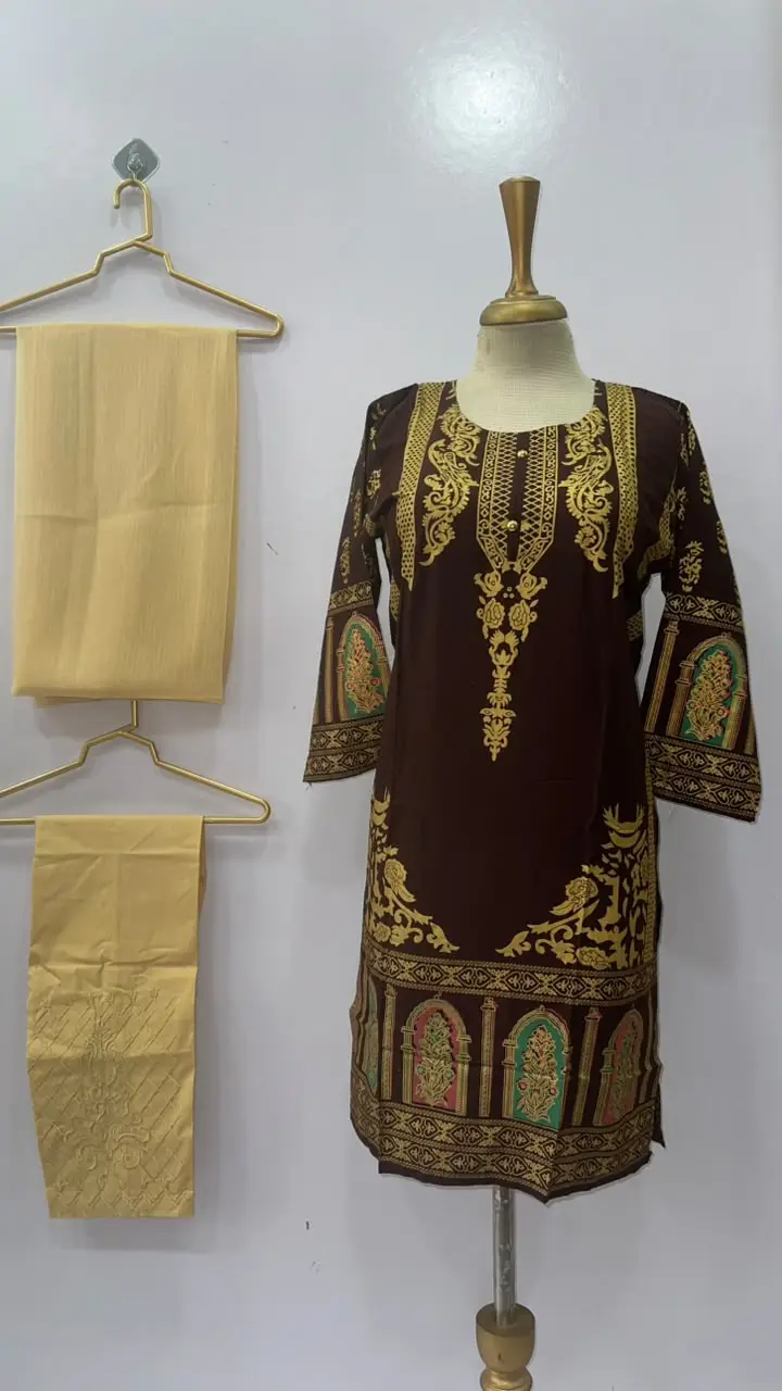 3 Pcs Women's Stitched Linen Printed Suit (3D Design)