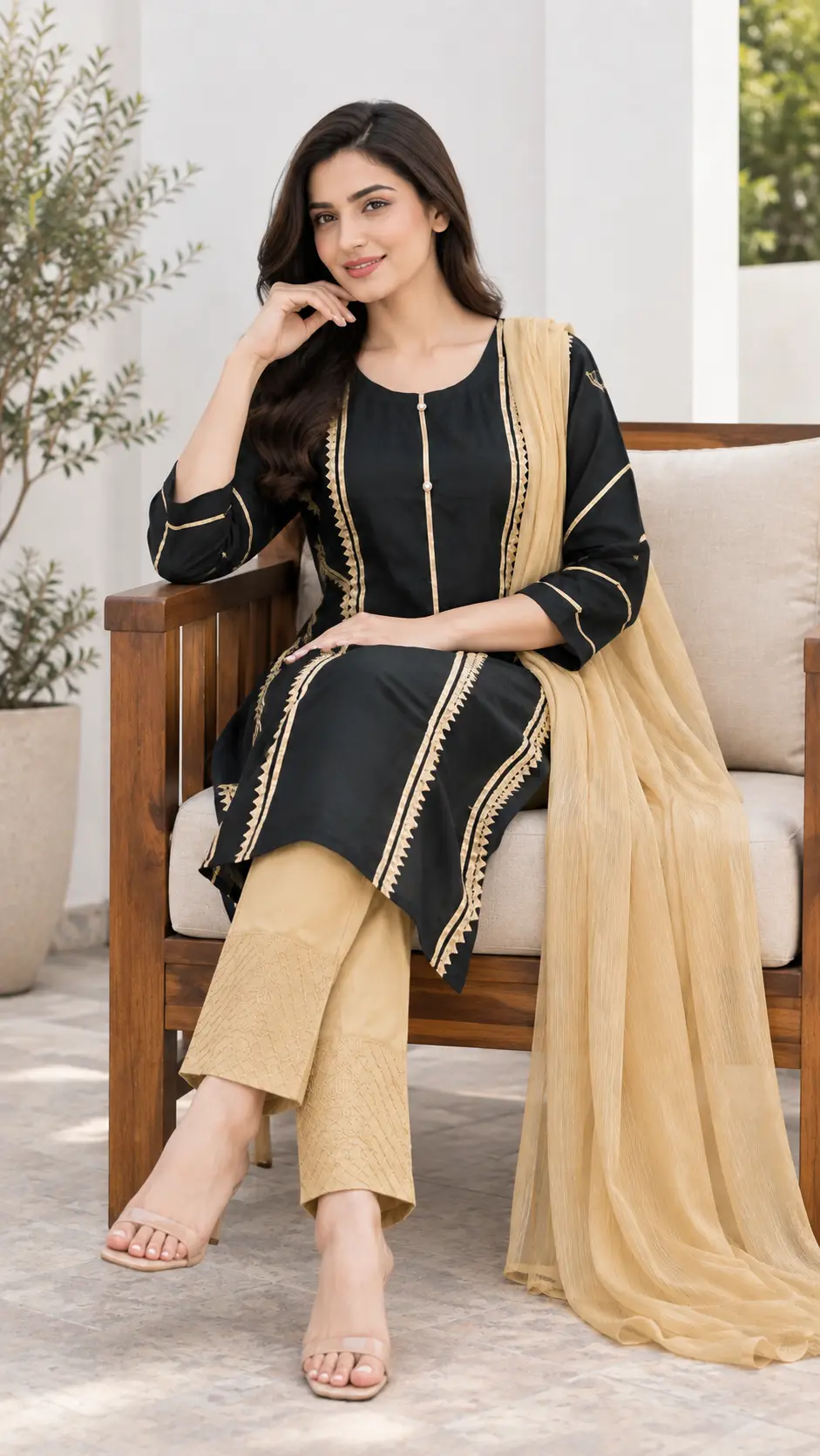 3 Pcs Women's Stitched Linen Gota Work Suit
