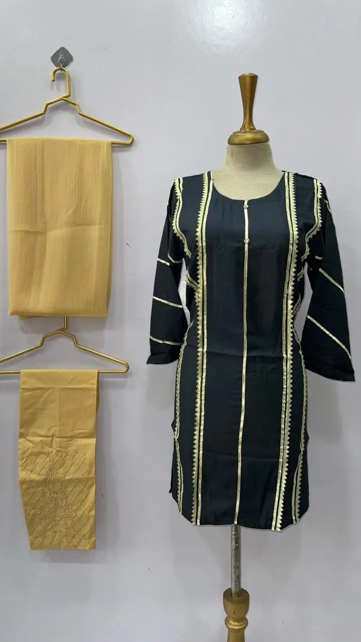 3 Pcs Women's Stitched Linen Gota Work Suit