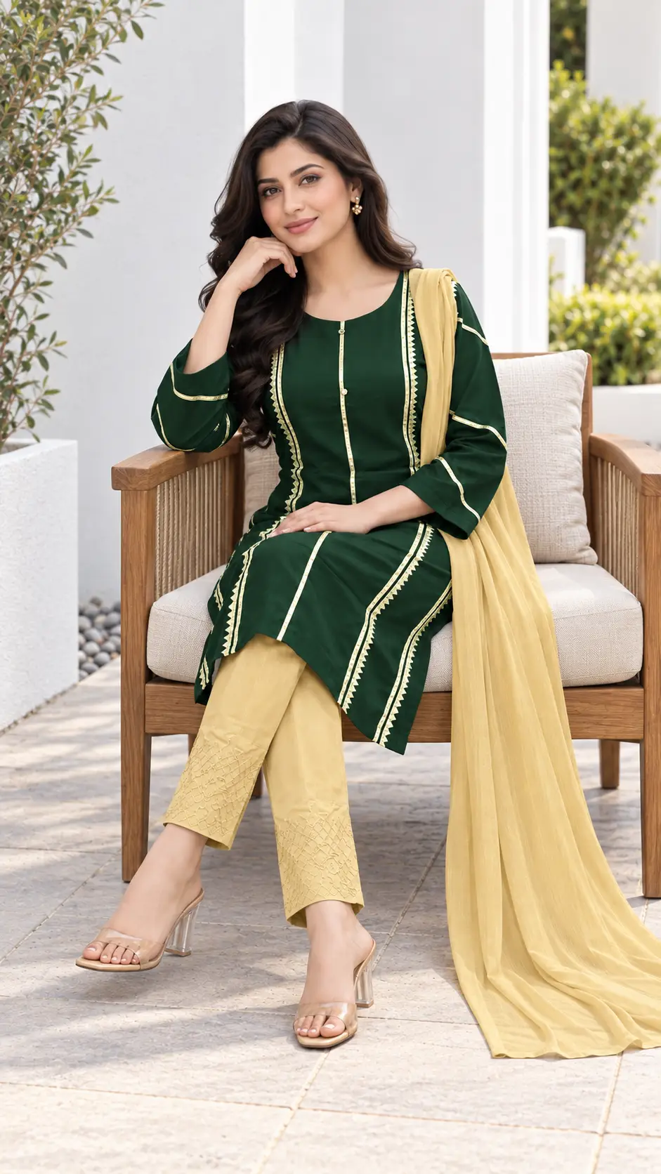 3 Pcs Women's Stitched Linen Gota Work Suit