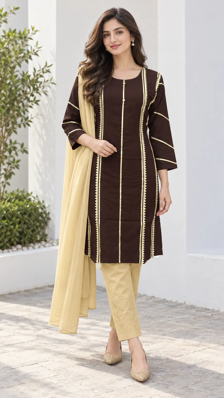 3 Pcs Women's Stitched Linen Gota Work Suit