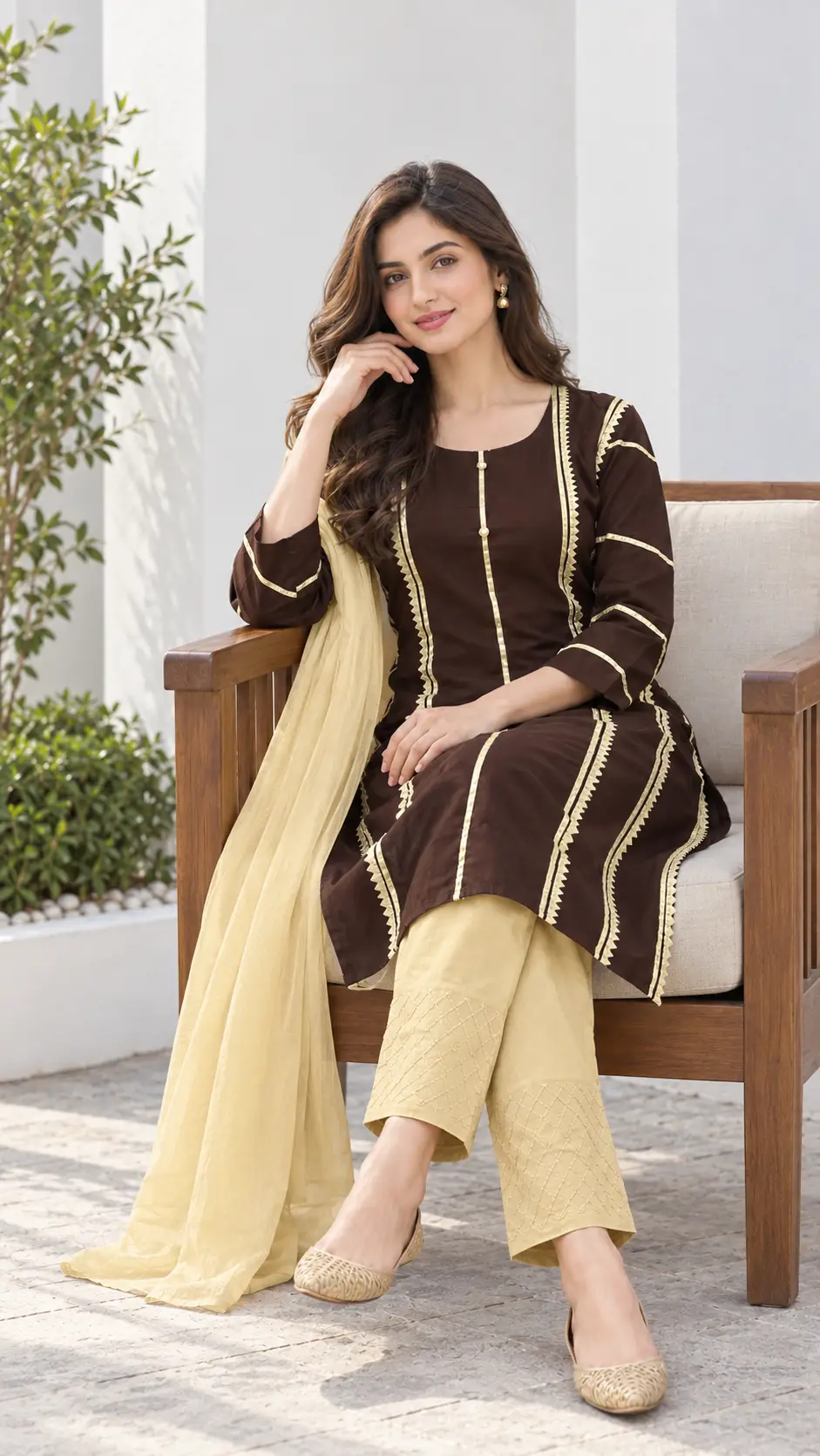 3 Pcs Women's Stitched Linen Gota Work Suit