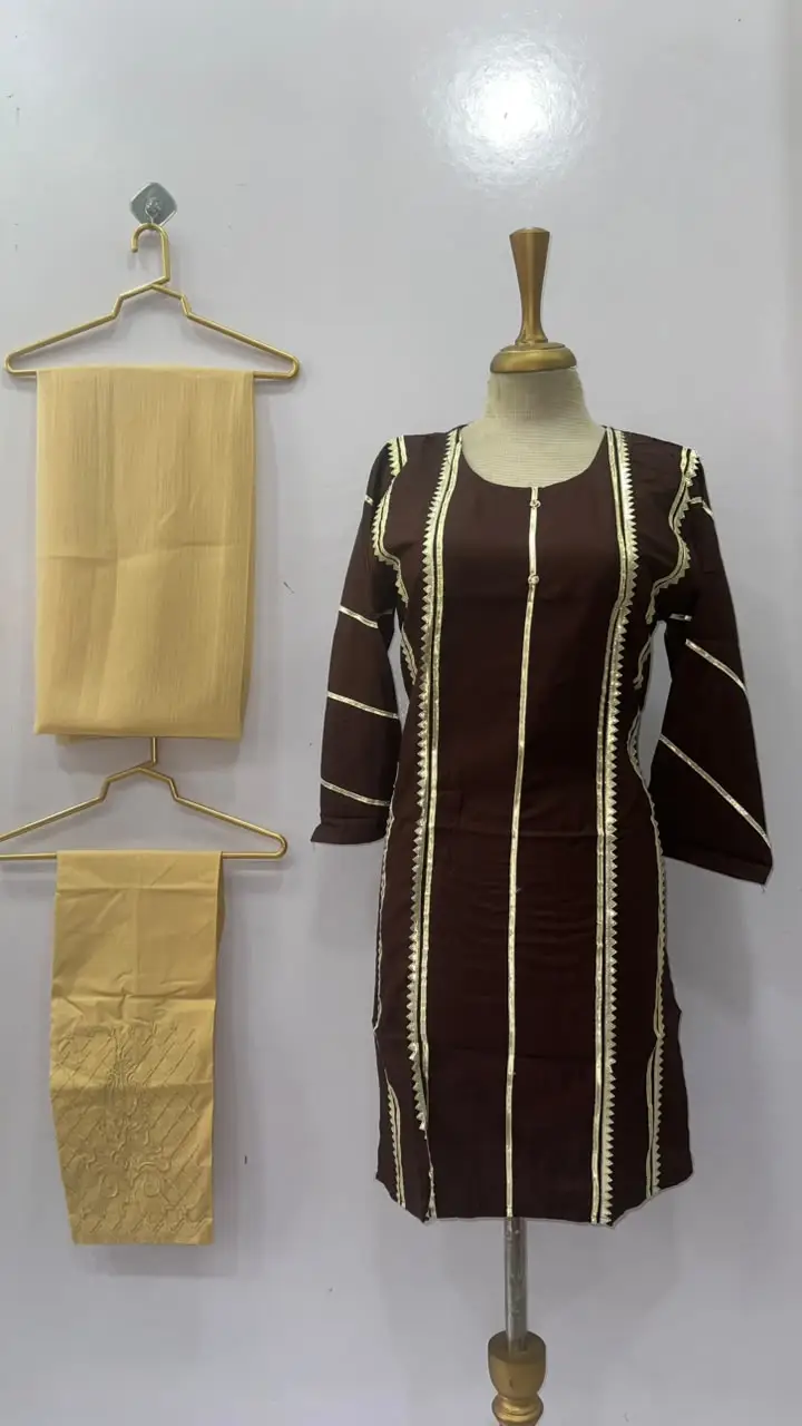 3 Pcs Women's Stitched Linen Gota Work Suit