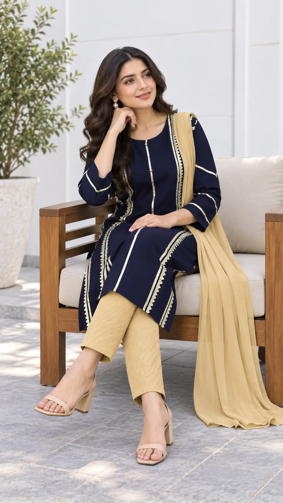 3 Pcs Women's Stitched Linen Gota Work Suit