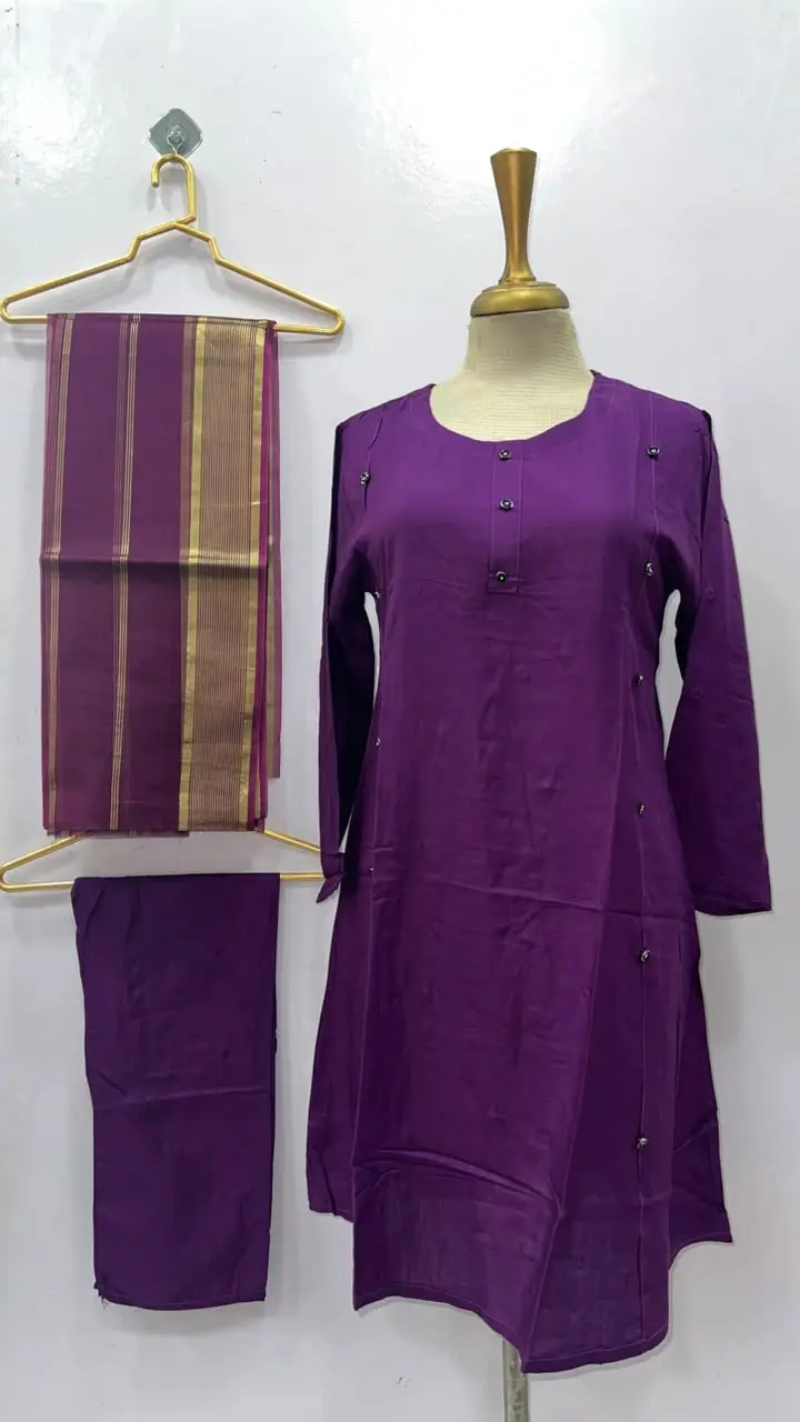 3 Pcs Women's Stitched Linen Plain Suit