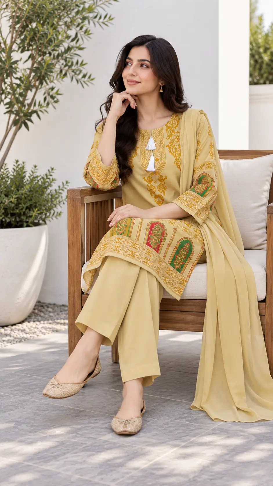 3 Pcs Women's Stitched Linen 3-D Block Printed Suit