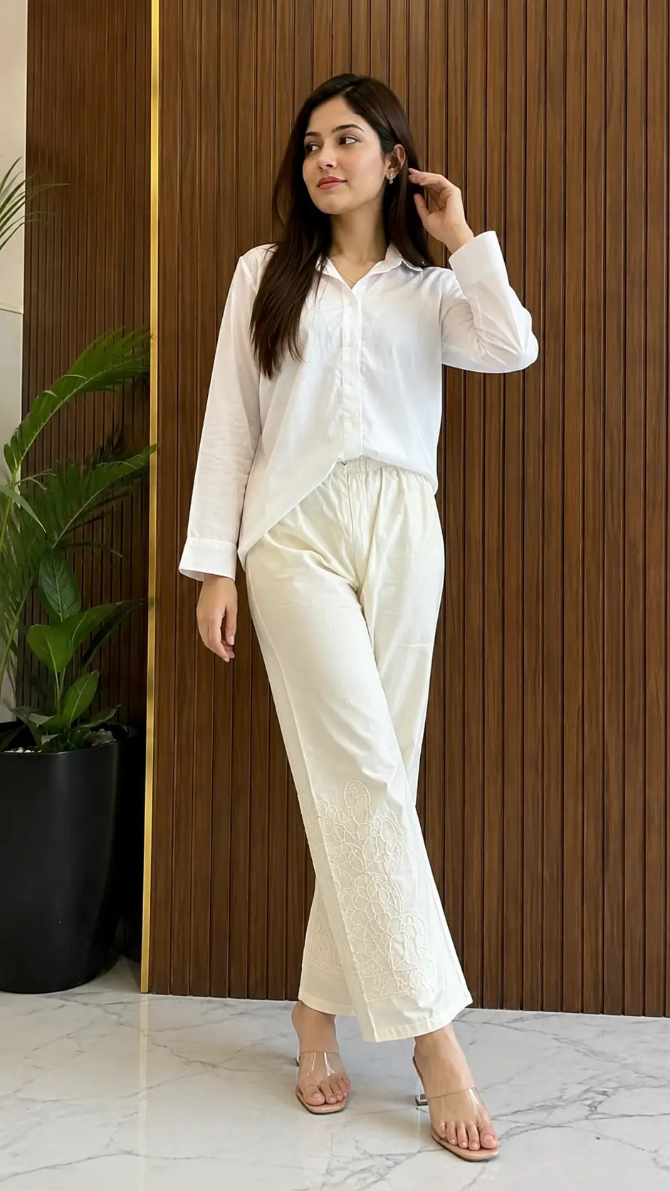 1 Pc Women's Stitched Linen Embroidered Capri