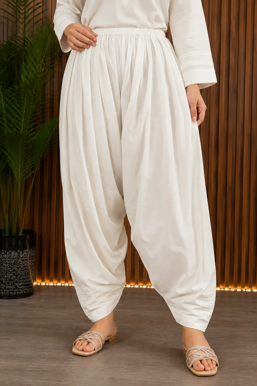 1 Pc Women's Stitched Linen Plain Patyala Shalwar