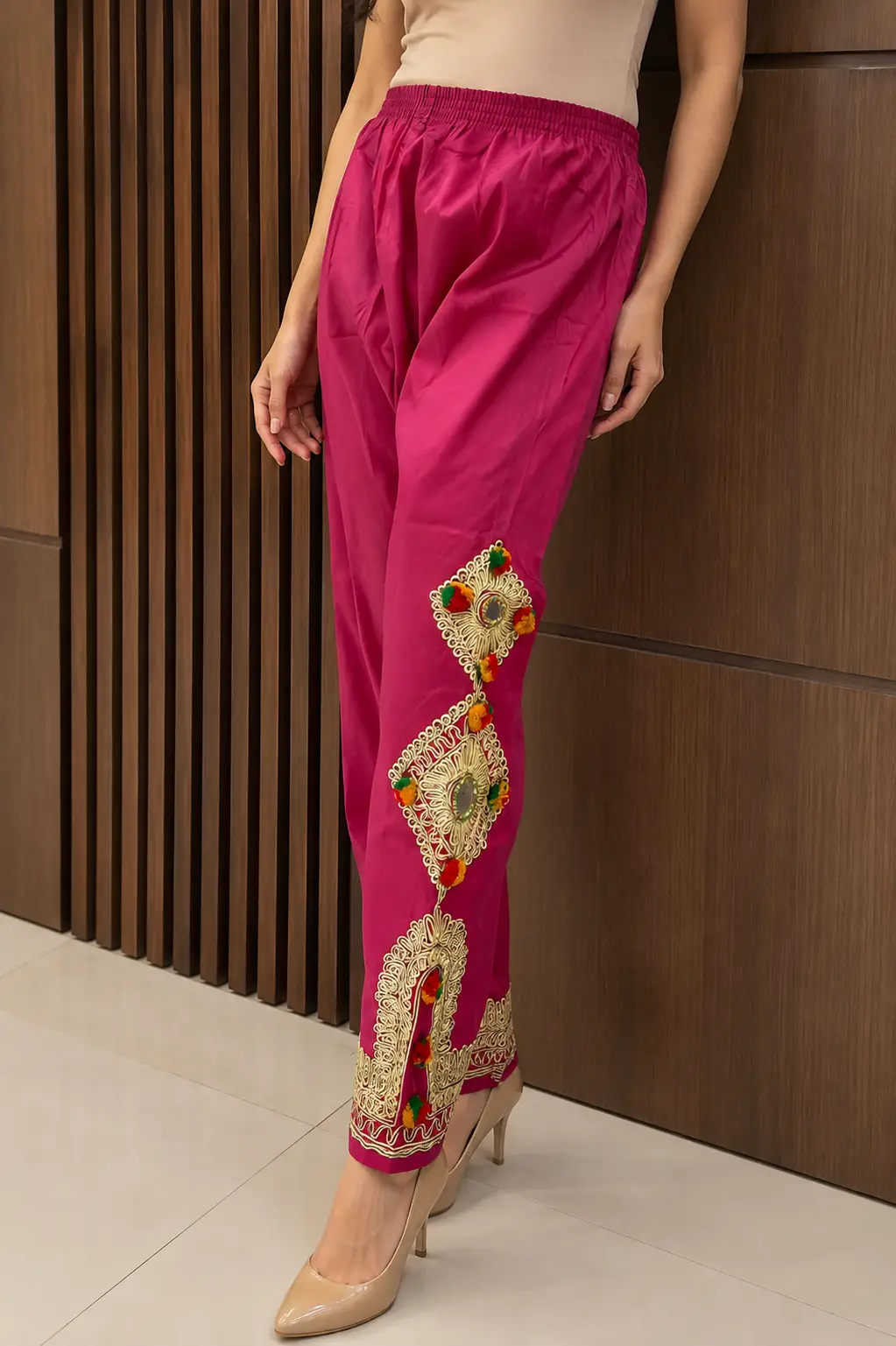 1Pc Women's Stitched Cotton Handmade Embroidered Trouser