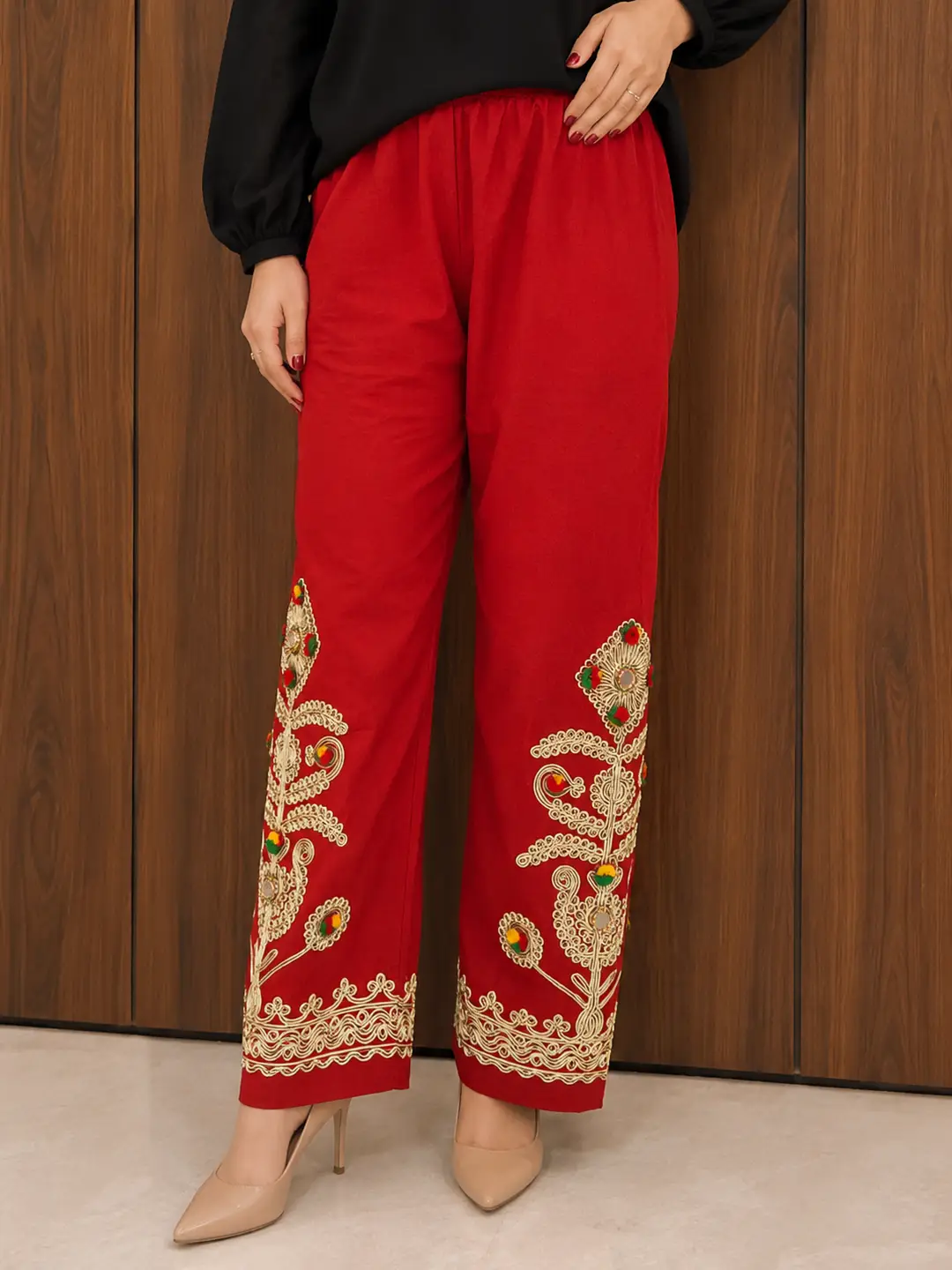1Pc Women's Stitched Cotton Handmade Embroidered Trouser