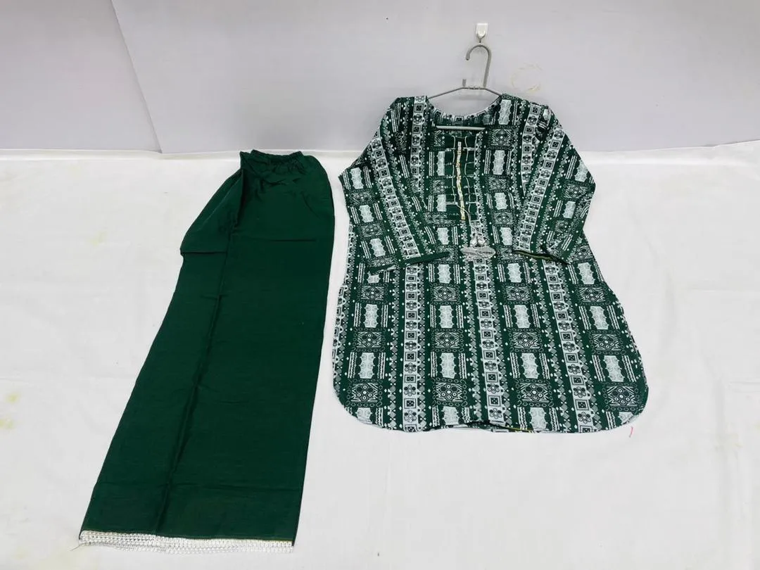 Turquoise Block Printed Cotton Lawn Kurta Set for Women