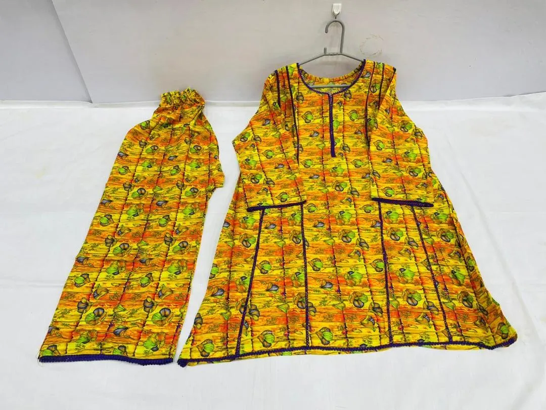 Women's Yellow Printed Anarkali Kurta Set with Pajama