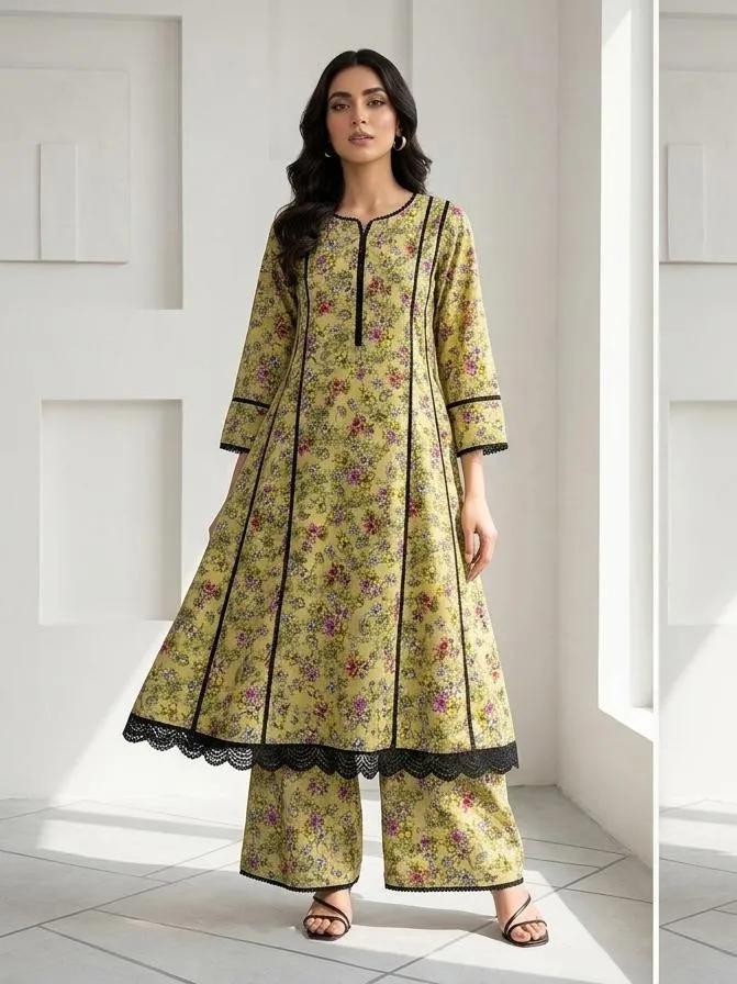 Multicolor Digital Print Lawn 2Pcs Frock Trouser Set