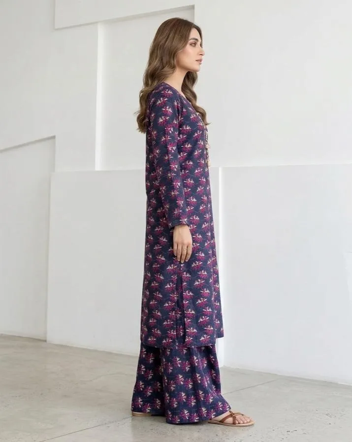 2 Pcs Women's Long Length Stitched Lawn Digital Print Shirt And Trouser with Beats