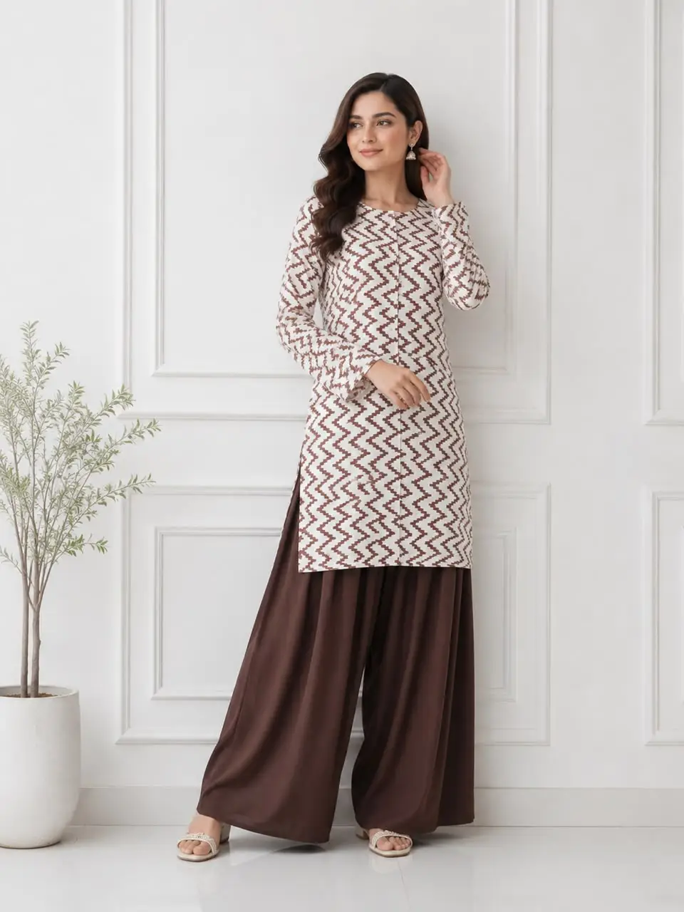 2 Pcs Women's Stitched Cotton Lawn Block Printed Shirt And Farshi Shalwar