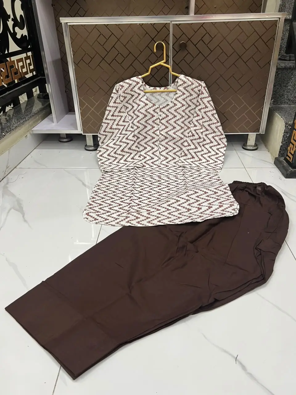 2 Pcs Women's Stitched Cotton Lawn Block Printed Shirt And Farshi Shalwar