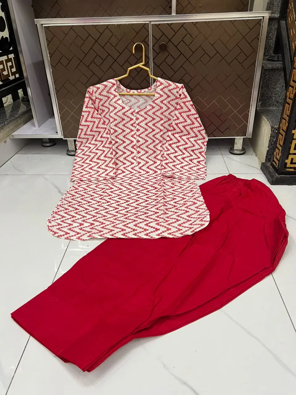 2 Pcs Women's Stitched Cotton Lawn Block Printed Shirt And Farshi Shalwar