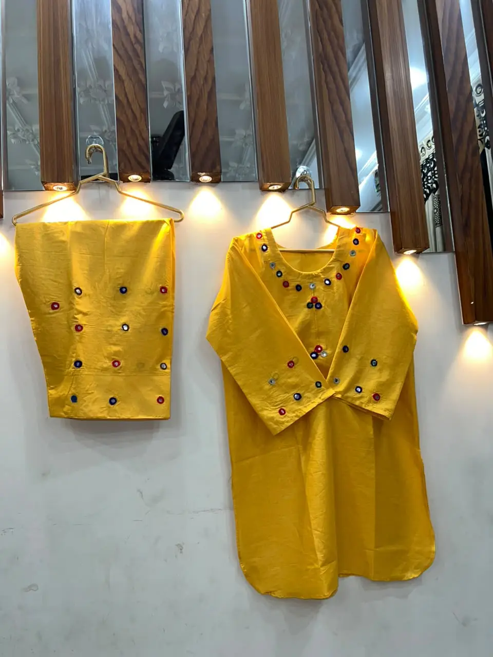 2Pcs Women's Stitched Cotton Lawn Hand Work Shirt And Trouser with Mirror work