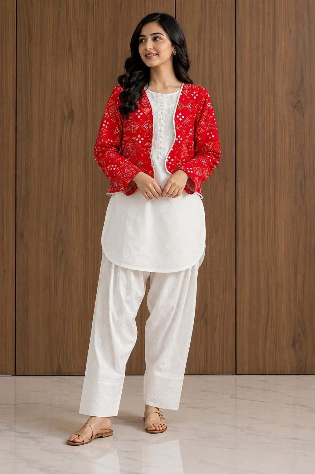 3 Pcs Women's Stitched Cotton Printed Shirt And Trouser with Chungi printed Koti