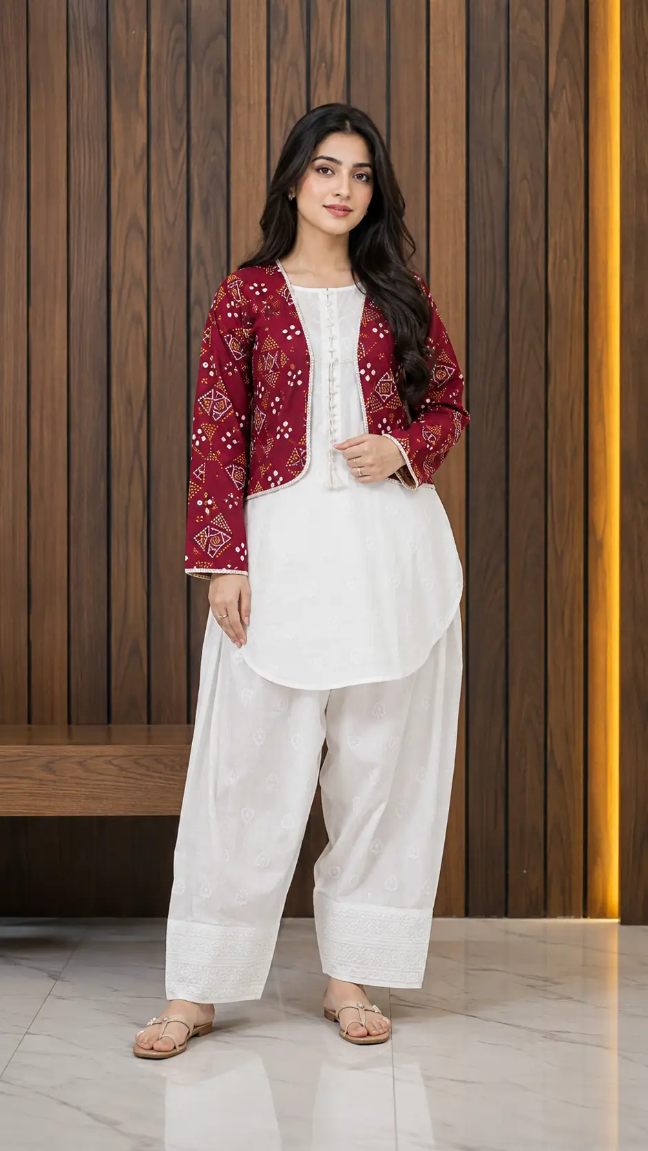 3 Pcs Women's Stitched Cotton Printed Shirt And Trouser with Chungi printed Koti