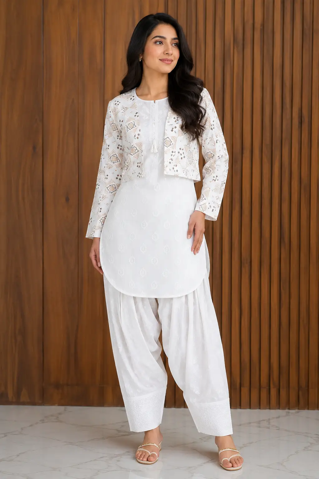 3 Pcs Women's Stitched Cotton Printed Shirt And Trouser with Chungi printed Koti