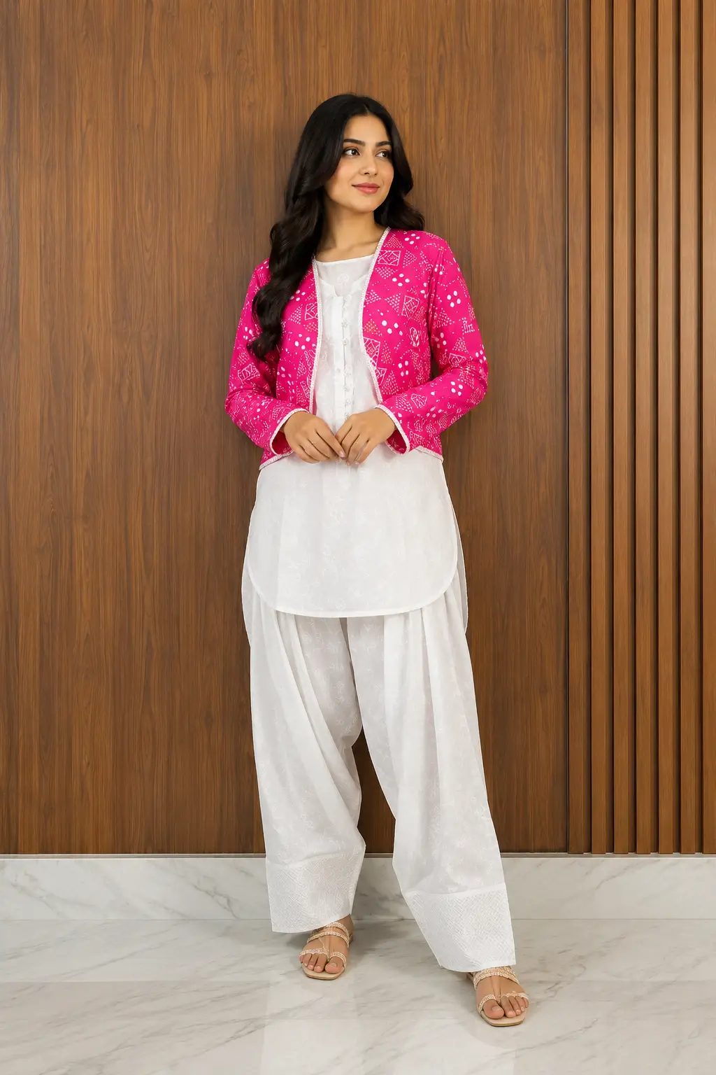 3 Pcs Women's Stitched Cotton Printed Shirt And Trouser with Chungi printed Koti
