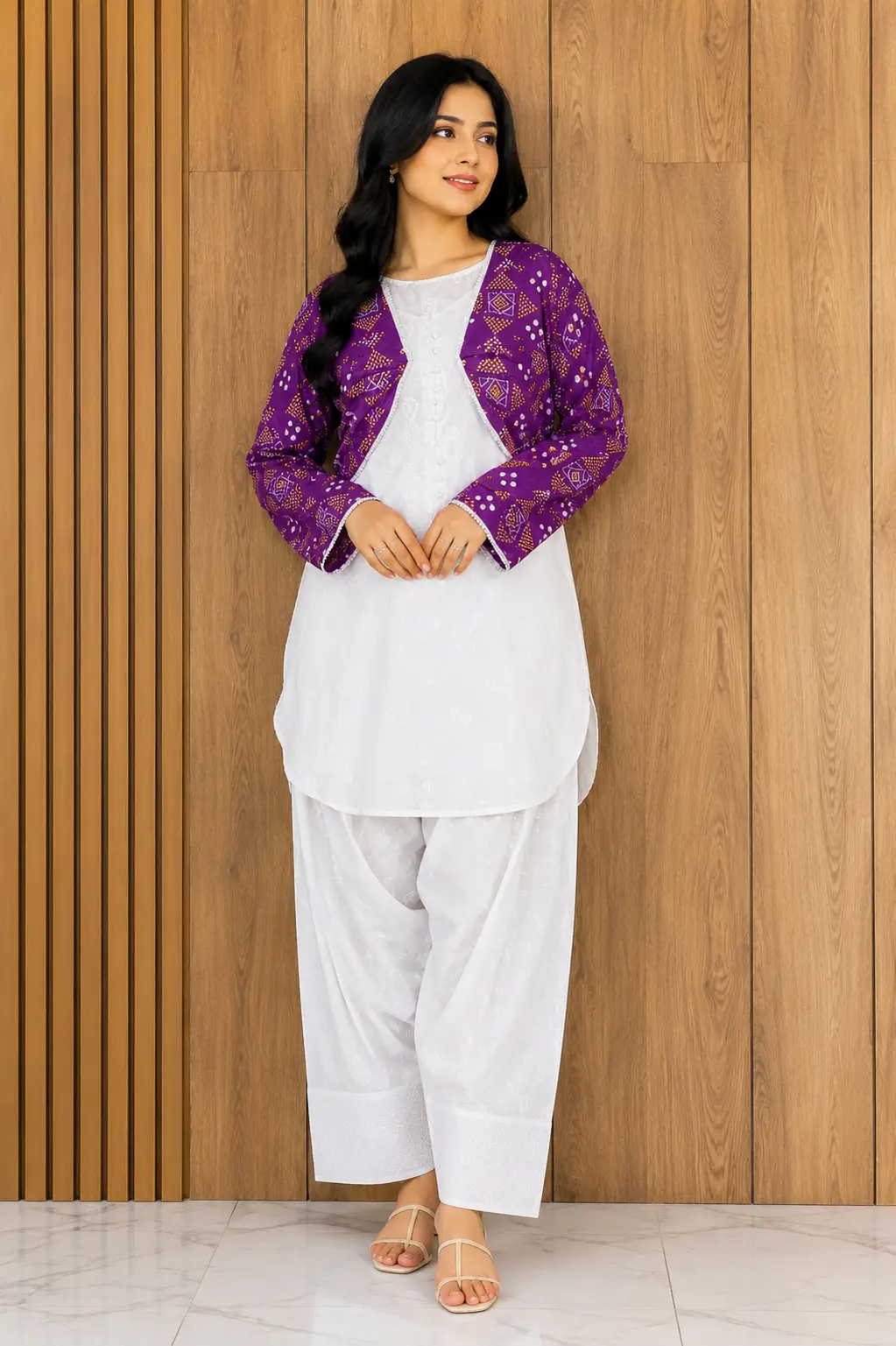 3 Pcs Women's Stitched Cotton Printed Shirt And Trouser with Chungi printed Koti