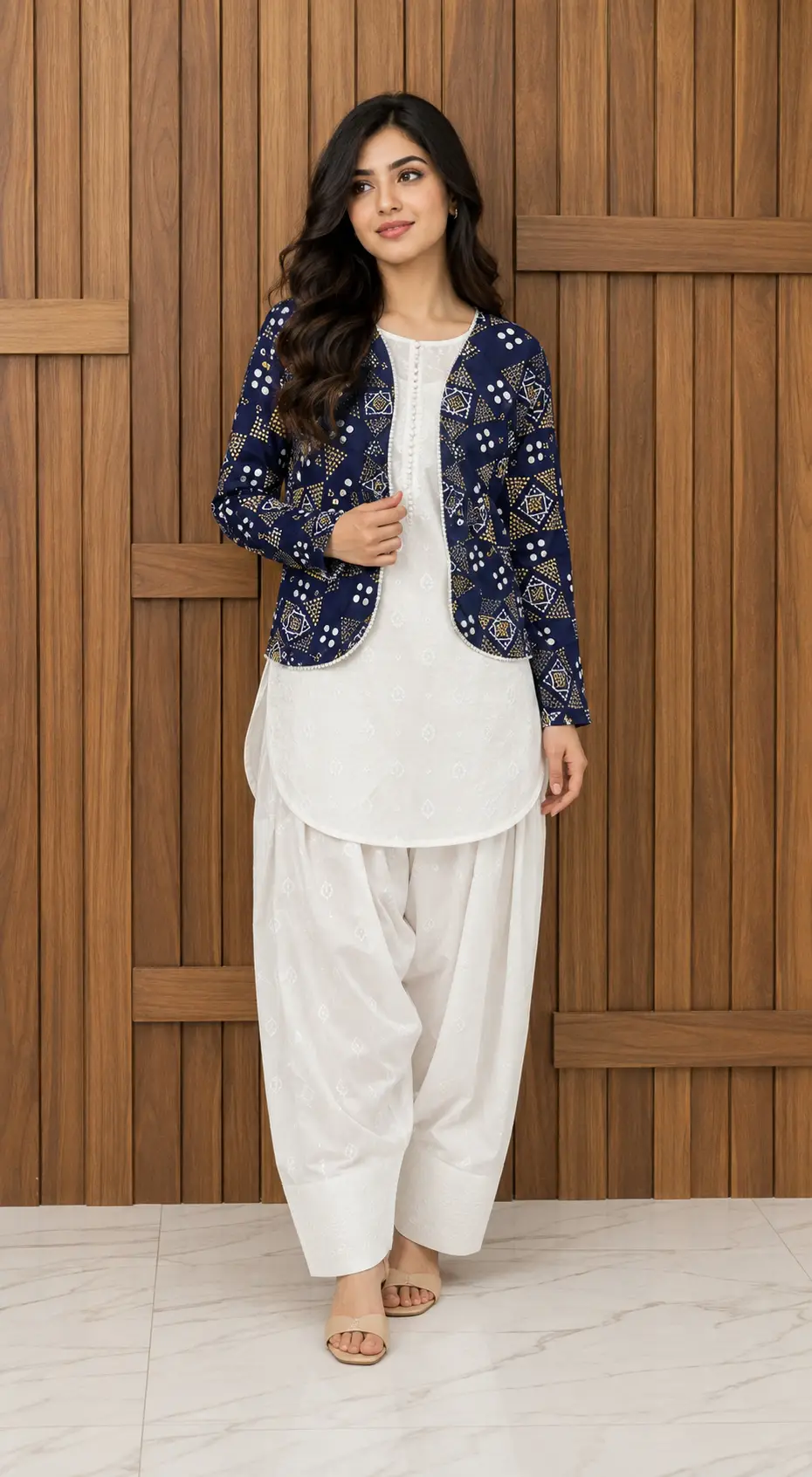 3 Pcs Women's Stitched Cotton Printed Shirt And Trouser with Chungi printed Koti