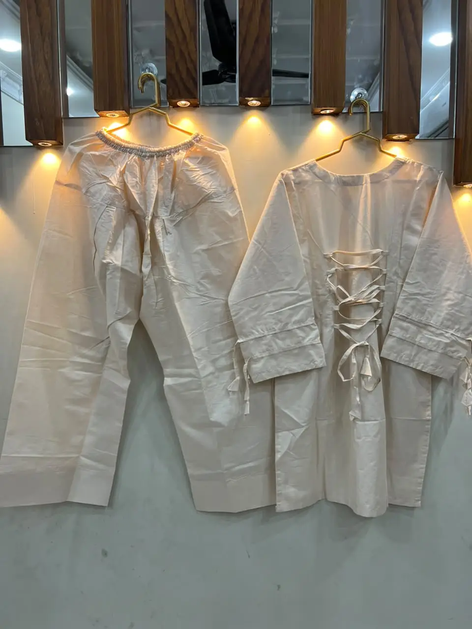 2 Pcs Women's Stitched Premium Cotton Plain Shirt And Farshi Shalwar