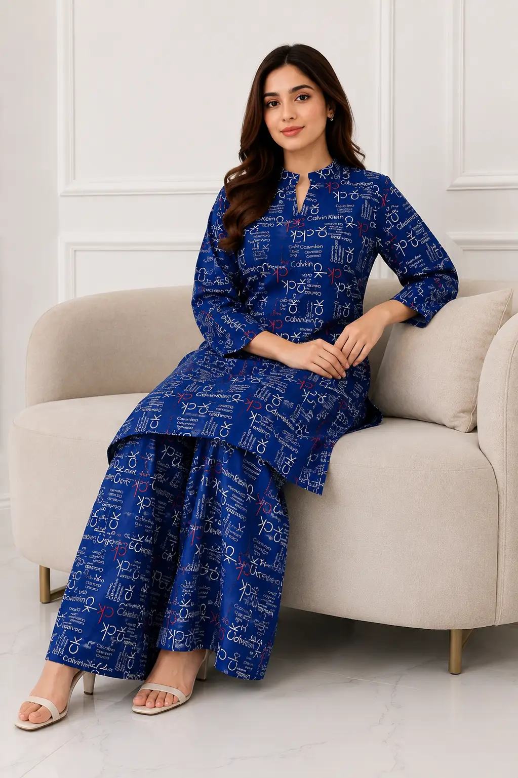 2 Pcs Women's Stitched winter Cotton Printed Long Shirt And Trouser