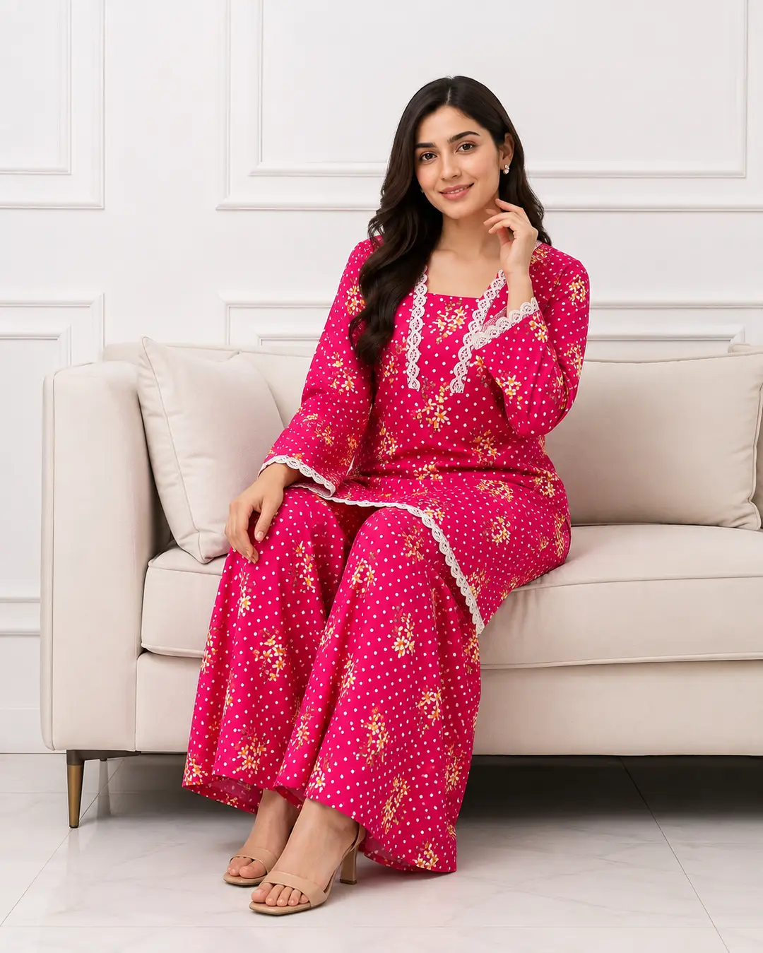2 Pcs Women's Stitched winter Cotton Printed Long Shirt And Trouser