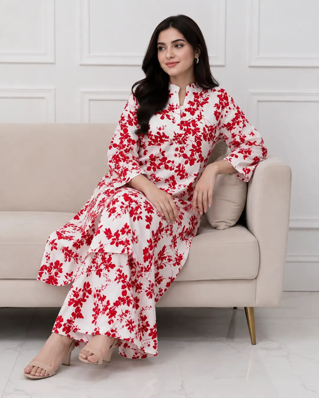 2 Pcs Women's Stitched winter Cotton Printed Long Shirt And Trouser