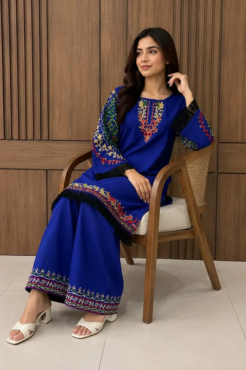 2 Pcs Women's Stitched Lawn Hand Embroidered Co-Ord Set