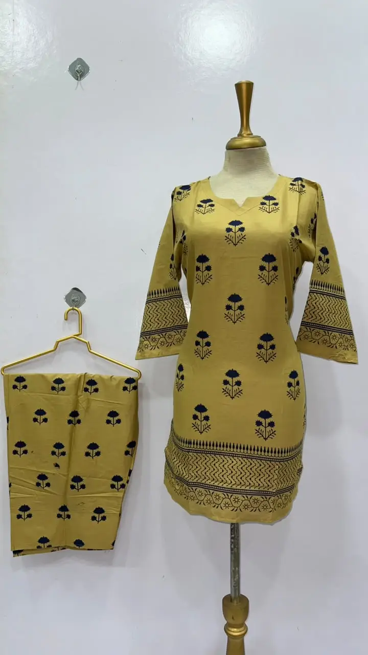 2 Pcs Women's Stitched Cotton Lawn Printed Shirt And Farshi Shalwar