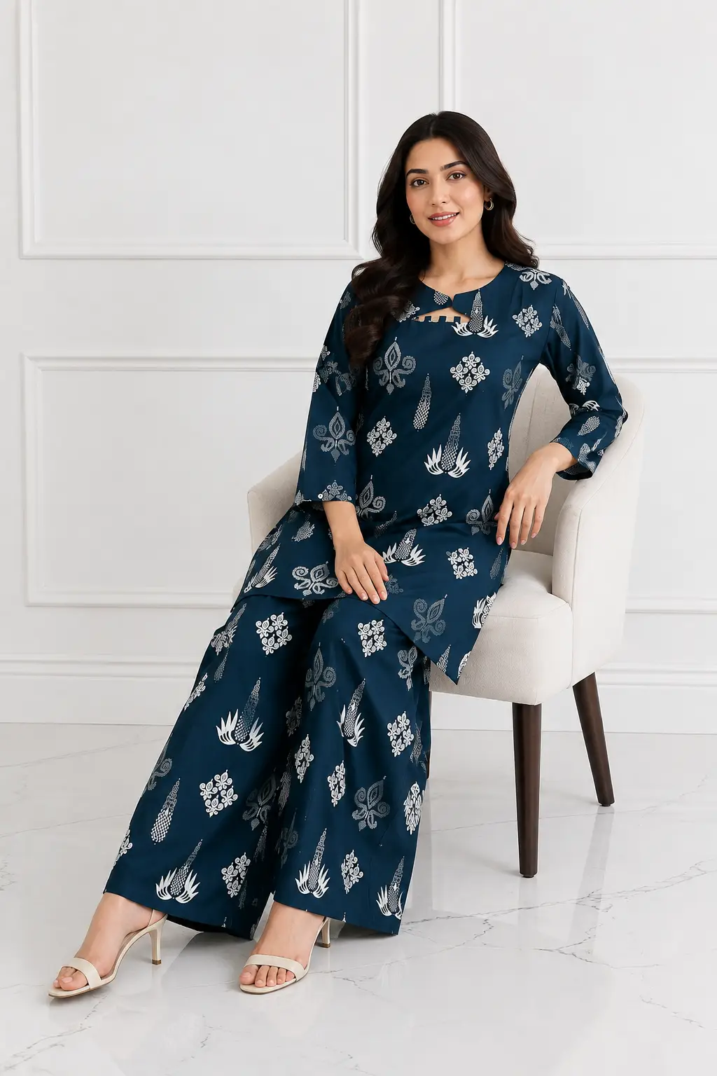 2 Pcs Women's Stitched Cotton Lawn Printed Co-Ord Set (Bangali)