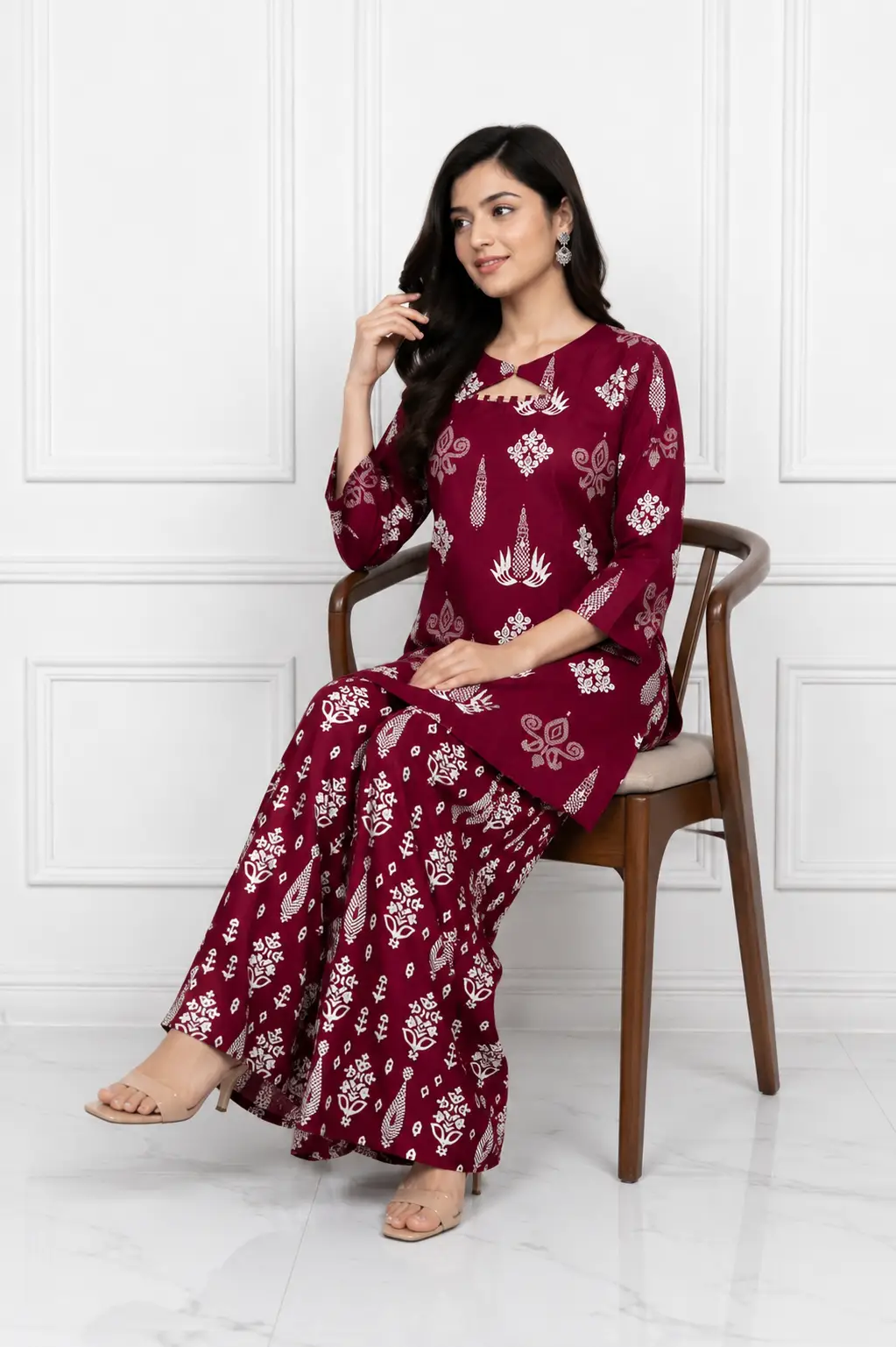 2 Pcs Women's Stitched Cotton Lawn Printed Co-Ord Set (Bangali)