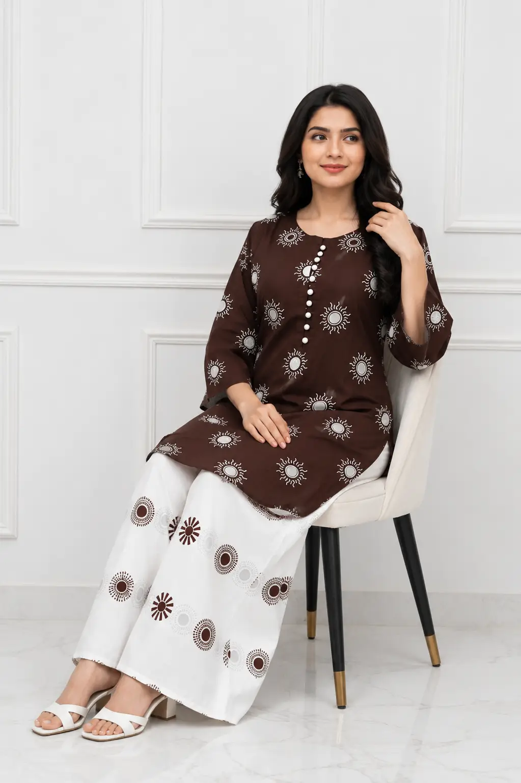 2 Pcs Women's Stitched Cotton Lawn Printed Co-Ord Set Sooraj Print