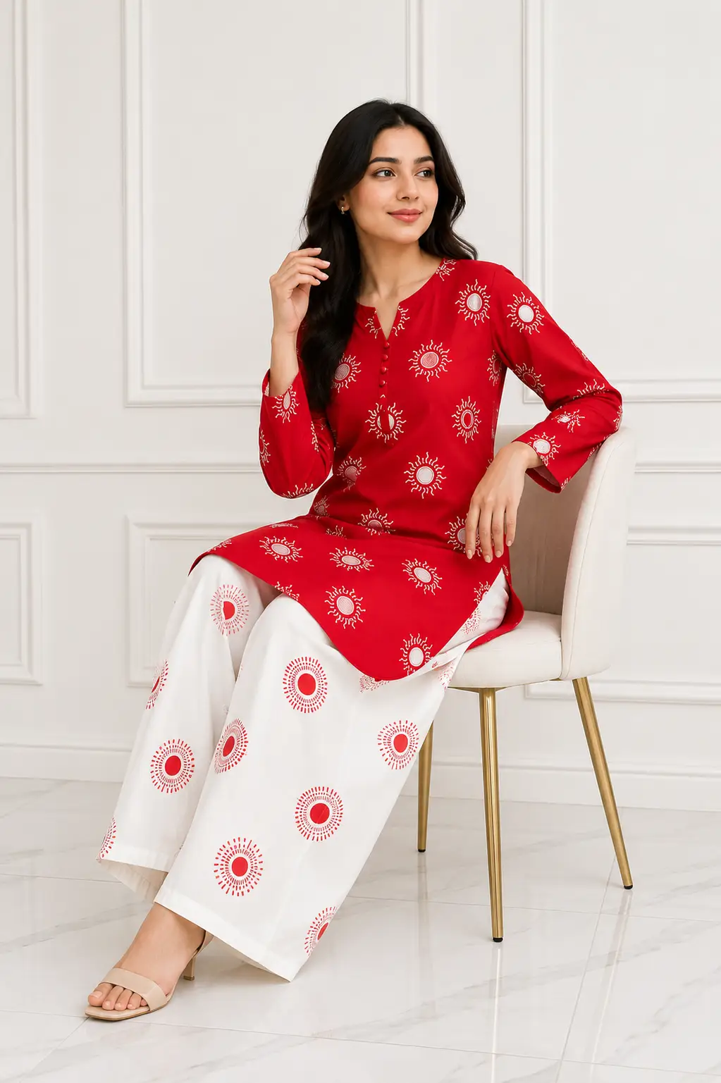 2 Pcs Women's Stitched Cotton Lawn Printed Co-Ord Set Sooraj Print