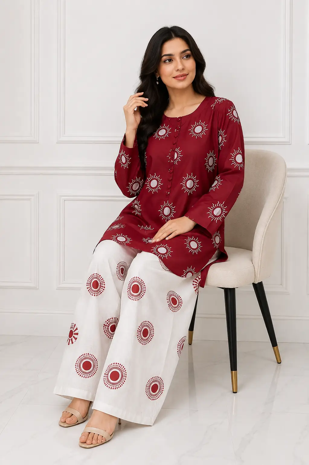 2 Pcs Women's Stitched Cotton Lawn Printed Co-Ord Set Sooraj Print