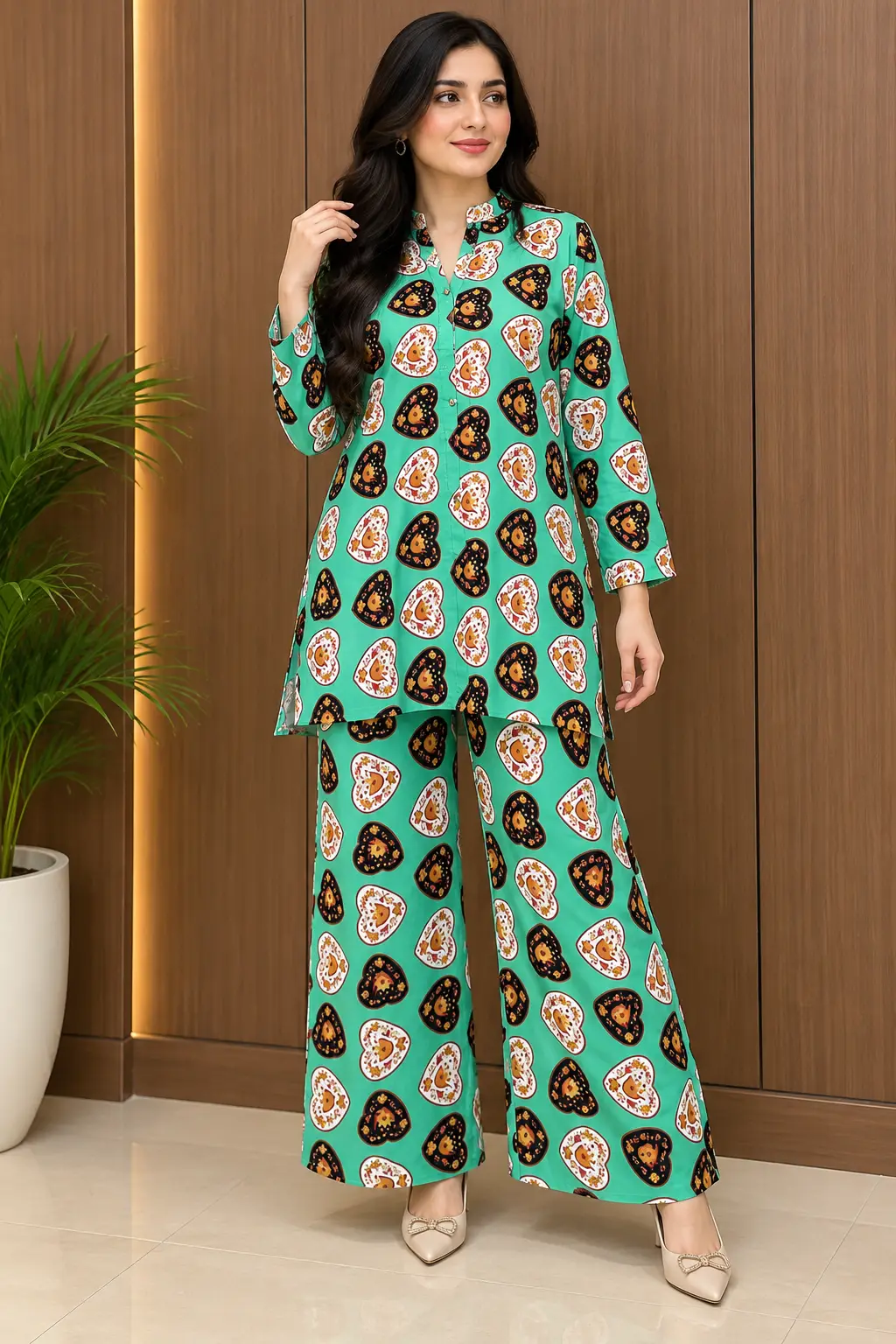 2 Pcs Women's Stitched Linen Printed Co-Ord Set