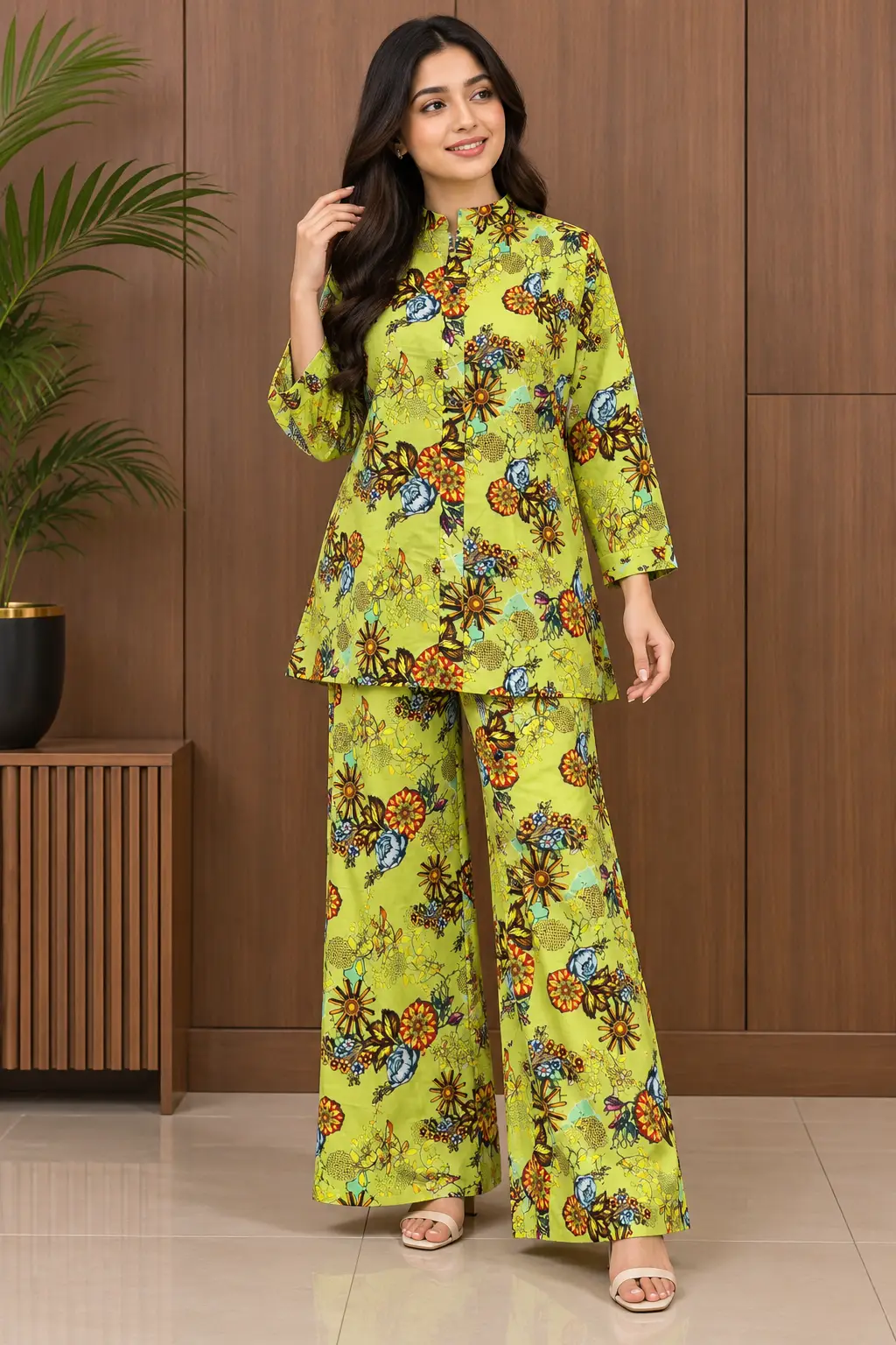 2 Pcs Women's Stitched Linen Printed Co-Ord Set