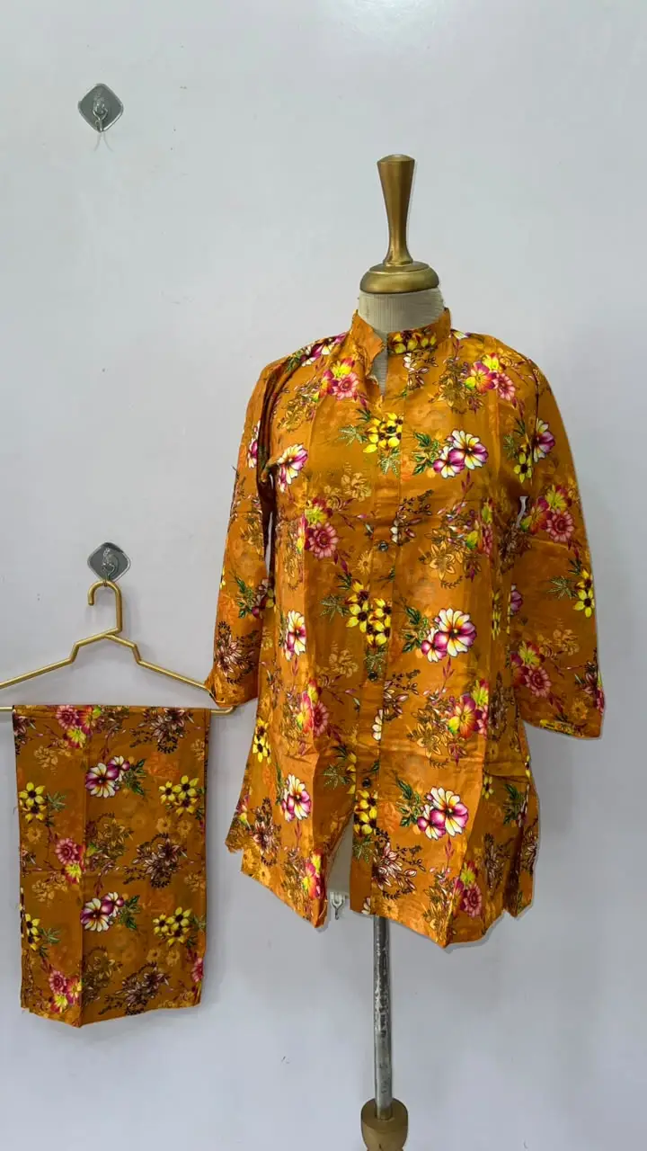2 Pcs Women's Stitched Linen Printed Co-Ord Set