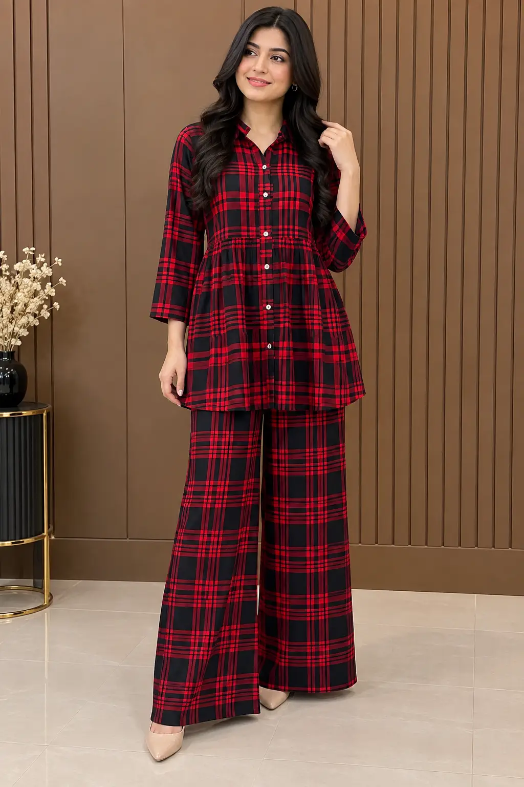 2 Pcs Women's Stitched Linen Printed Co-Ord Set