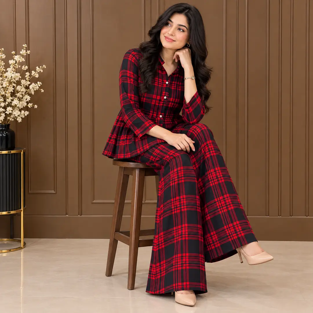 2 Pcs Women's Stitched Linen Printed Co-Ord Set