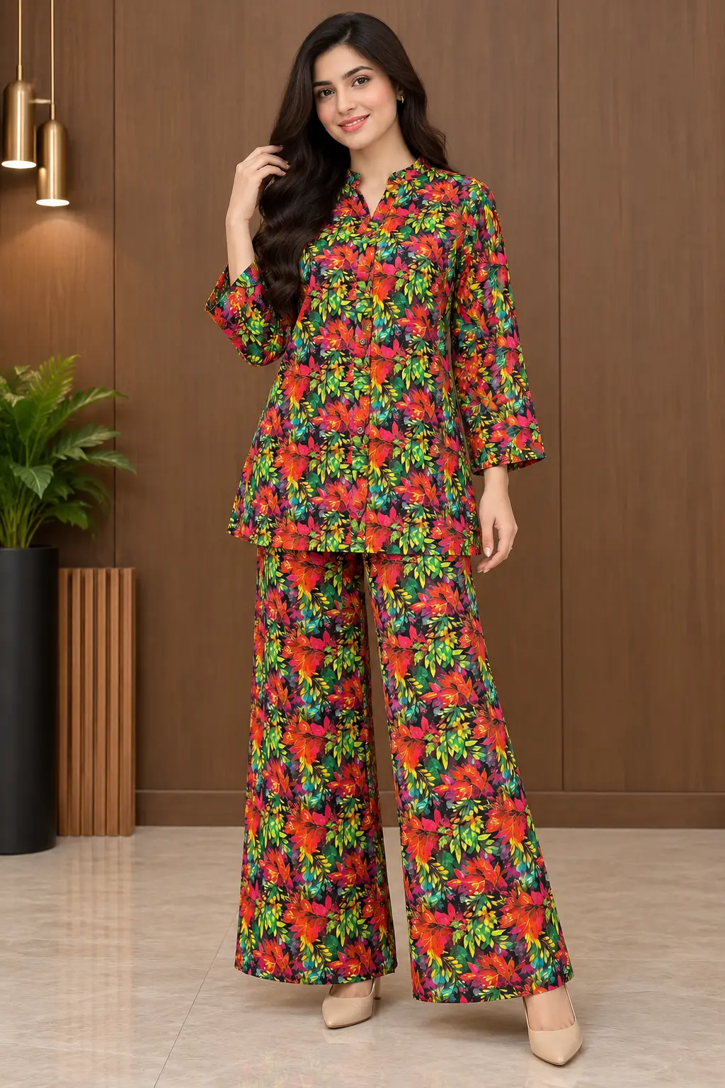 2 Pcs Women's Stitched Linen Printed Co-Ord Set