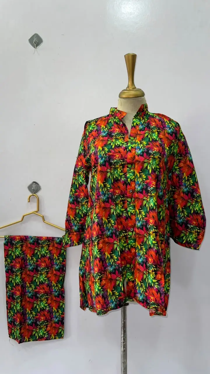 2 Pcs Women's Stitched Linen Printed Co-Ord Set
