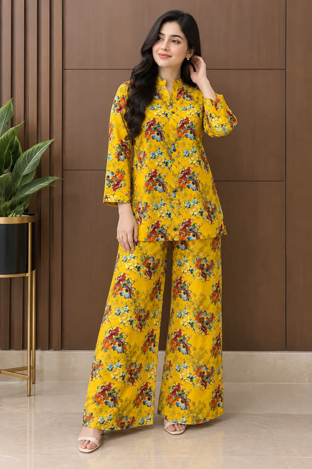 2 Pcs Women's Stitched Linen Printed Co-Ord Set
